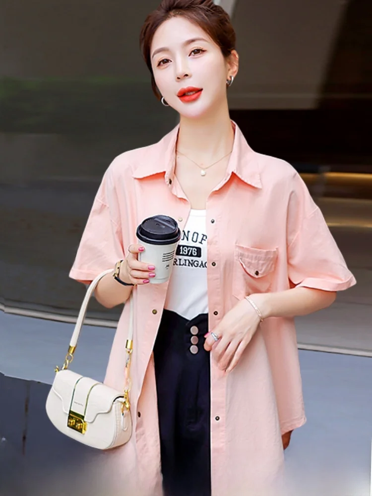 

Женская тонкая солнцезащитная рубашка с коротким рукавом, повседневная верхняя одежда ярких цветов, рубашка для кондиционирования воздуха, корейская рубашка свободного кроя