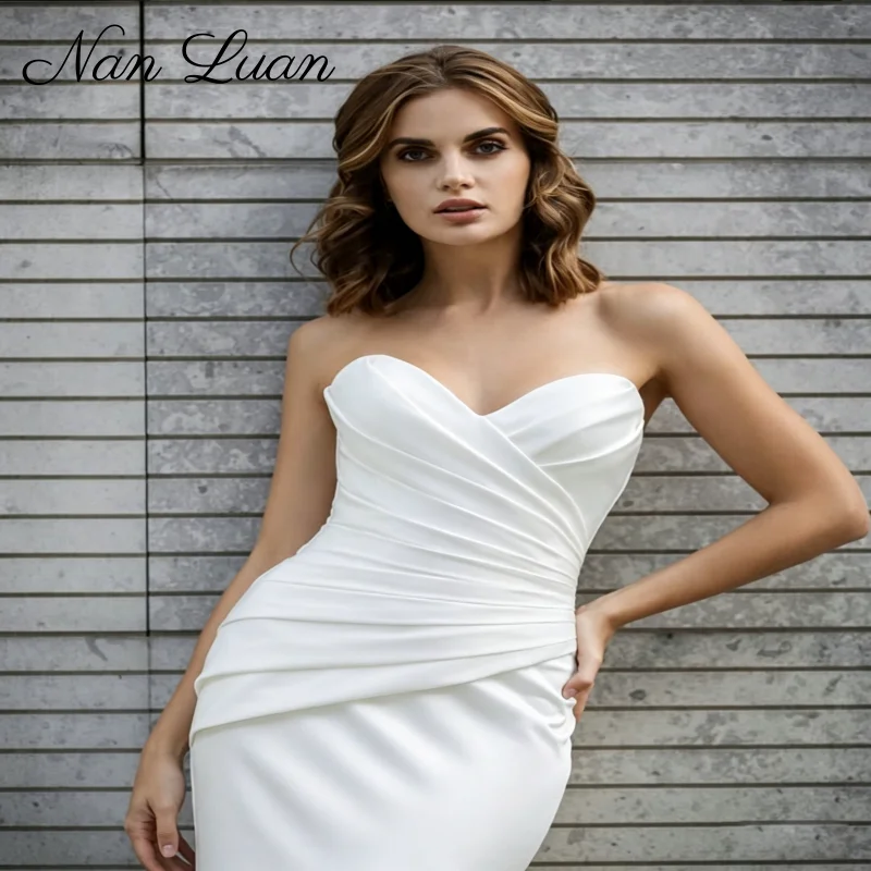 

2026 Minimalist Satin Strapless Wedding Dress Sweetheart Mermaid Bridal Gown Vestidos de Novia Customized