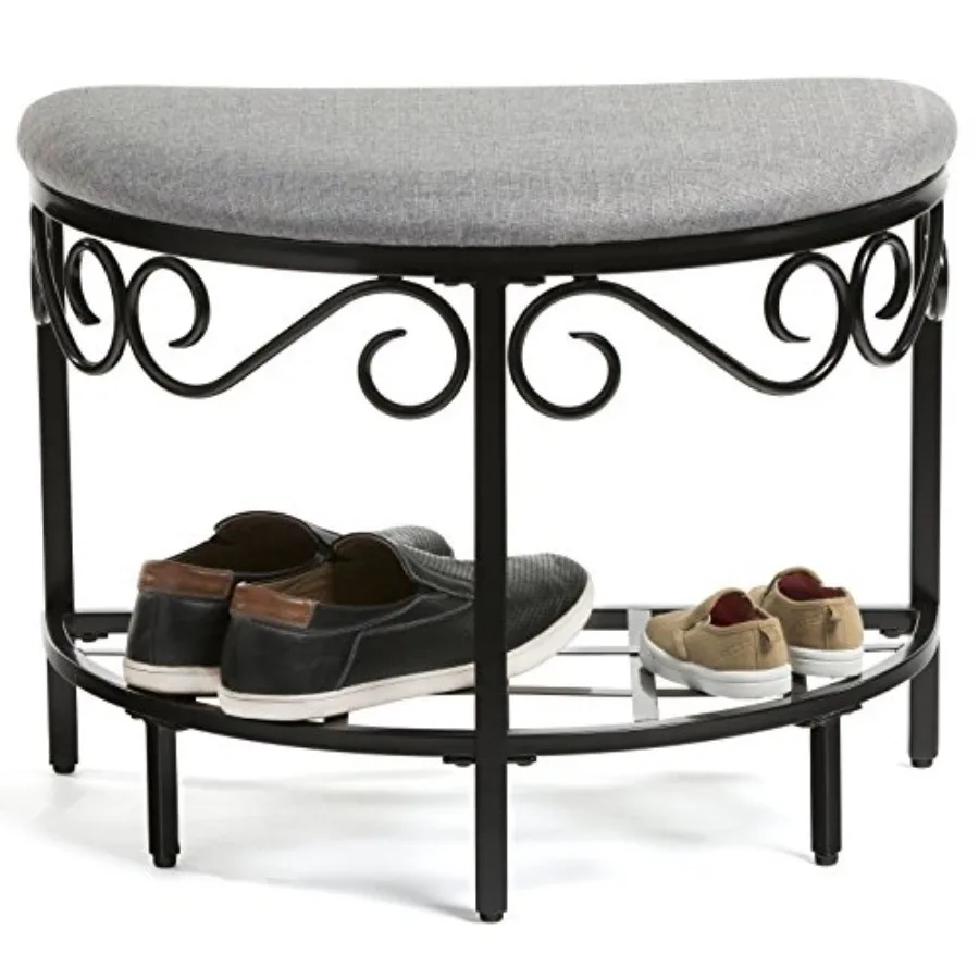 

Half Moon Shoe Bench - Vanity Seat/Dressing Stool/Makeup Chair - Heather Gray