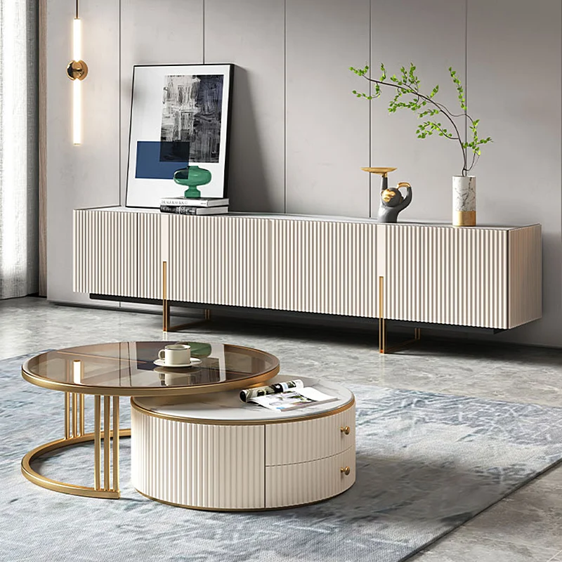 

Light luxury modern simple marble coffee table TV cabinet combination small apartment living room table household tea table rock