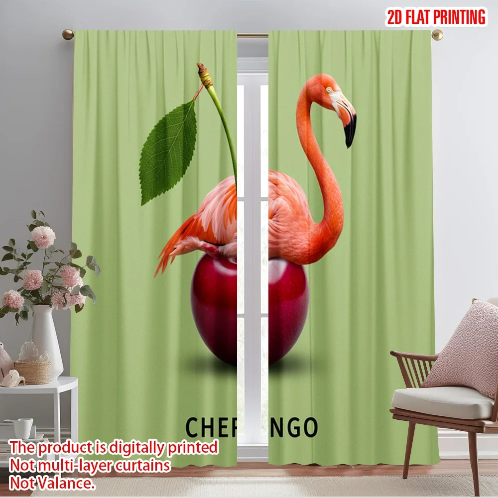 

2pcs 2D flat printing Drapes Flamingo Cherry Polyester Without Electricity Festive Curtains Perfect for Holiday Portraits and