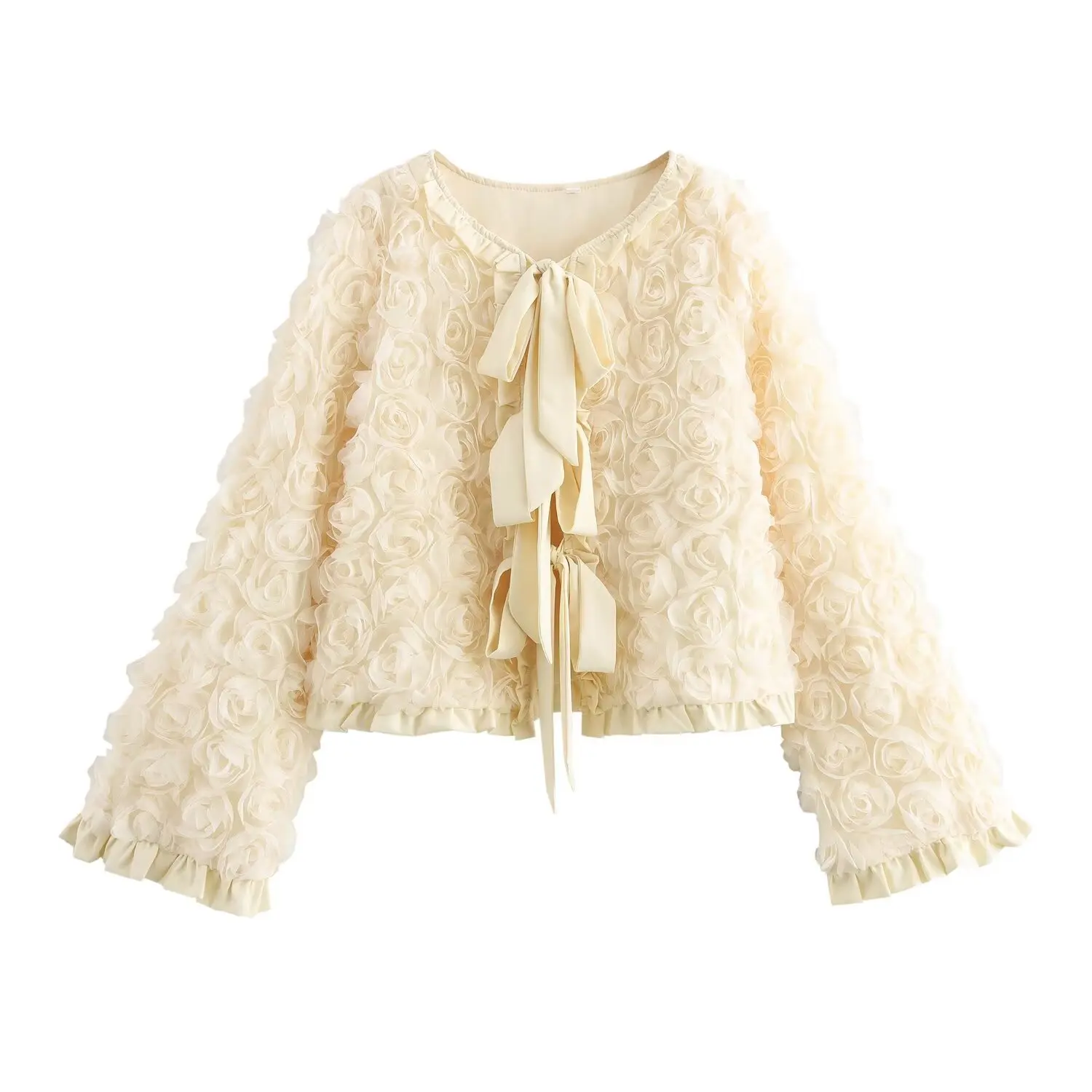 秋の新作レディース服 欧米風 フレンチファッション 立体フラワーフリル裾 フレンチストラップジャケット