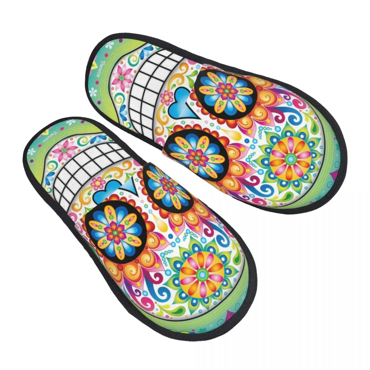 Colorful Sugar Skull Day Of The Dead Art House Slippers Soft Warm Mexican Memory Foam Fluffy Slipper Indoor Outdoor Shoes