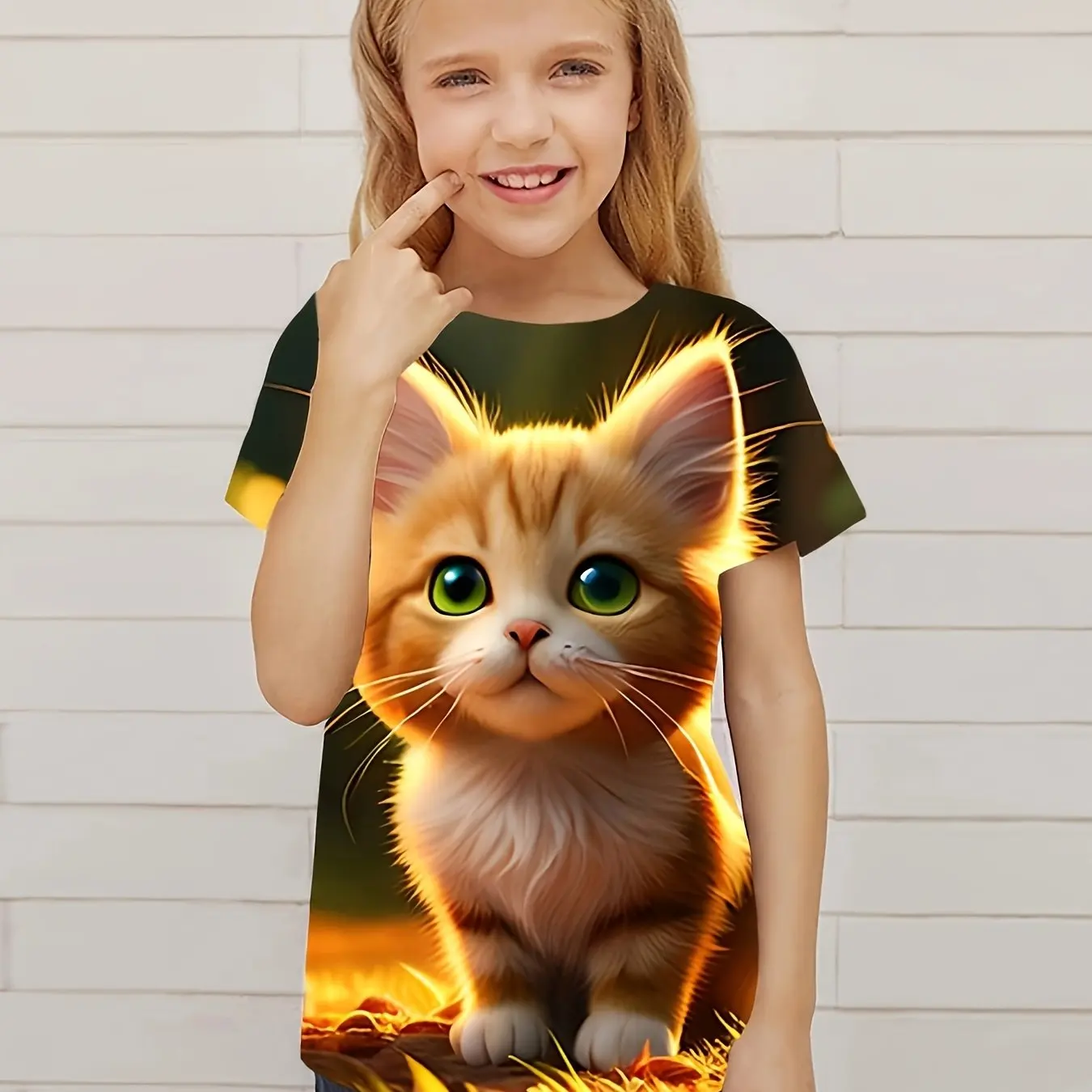 Children\'s Clothing Cute 3D Cat Graphic Print Short Sleeve Tops Kids Clothes T-Shirt Casual Pullover Child Boys Girls Summer