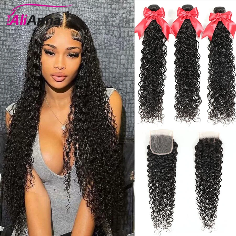 

Curly Bundles With Closure Brazilain Hair Weave Bundles With 5X5 Lace Closure Remy Human Hair 6x6 Closure 30 Inch Bundles