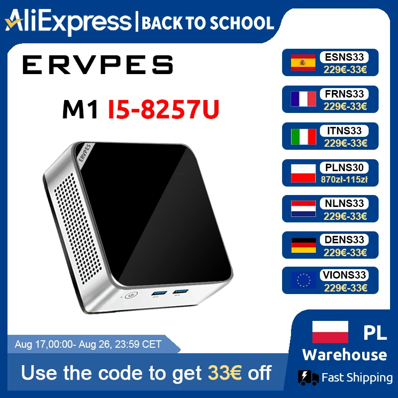 ERVPES M1 NEUER Mini-PC Intel I5-8257U Windows 11 Pro 4-Kern 8-Thread 8GB + 256GB / 16GB + 512GB WiFi 6 Mini-Computer PC