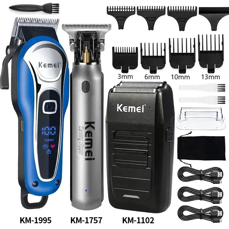 Kemei Hair Clipper Km-1757 Km-1995 Km-1102 Barber Blading Hair Cutting Machine Clipper Grooming Cordless Rechargeable Shaver