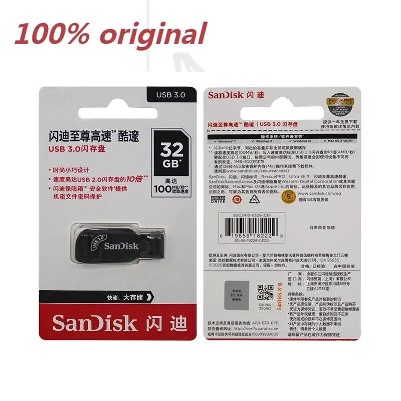 SanDisk 100 % Original USB 3.0 512 GB Flash-Laufwerk CZ410 32 GB 64 GB 128 GB 256 GB Pen Drive Memory Stick U Disk Mini-Arbeitsautos PC Geschenk