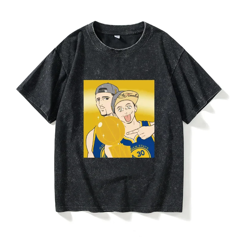 Camiseta Masculina Casual de Algodão Thompson Curry Basketball Sport Water Flower Brother, Manga Curta, Gola Redonda, Moda Verão