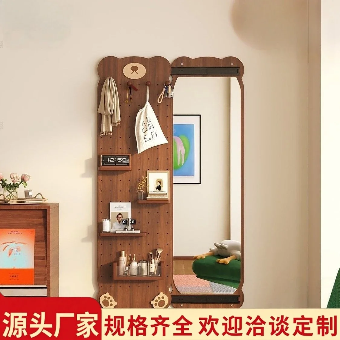 Wall-mounted bear model - hole plate full-length mirror hidden push-pull full-body mirrorhousehold wall-mounted wall