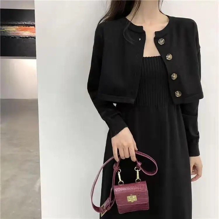 All-matching Sets for Autumn Winter Solid Color Two-piece Casual Dress  New Knit Long Sleeve Coats Women's Clothing T760