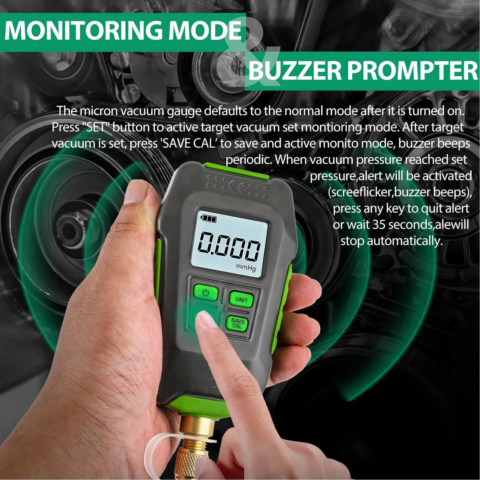 مقياس الفراغ الرقمي 7/16 بوصة 20UNF واجهة الخلفية عرض فراغ ميكرون متر للبيئة الغلاف الجوية #5