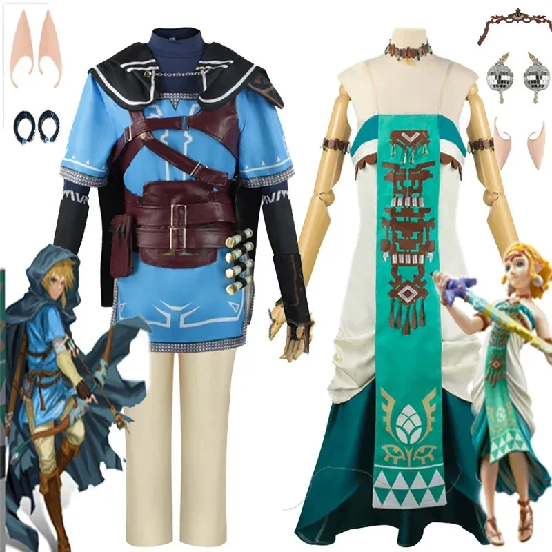 

Game Zelda Cosplay Costume Tears of The Kingdom Link Princess Dress Wig Suit Halloween Carnival Costumes for Men Women