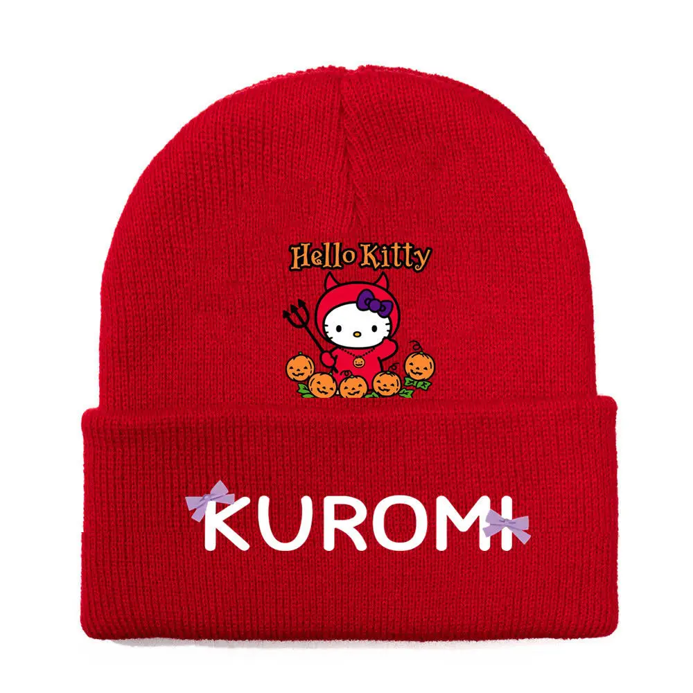 Sanrio Kuromi Topi Rajut Lucu Kartun Kepribadian Kreatif Topi Musim Gugur Musim Dingin Benang Barang Anime Hadiah Natal Halloween Grosir.