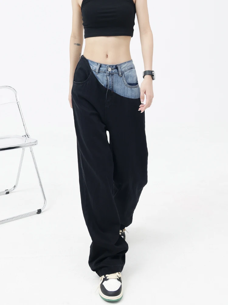 Vintage High Waist Women Black Jeans Korean Fashion Streetwear Wide Leg Jean Female Denim Trouser Straight Baggy Mom Denim Pants