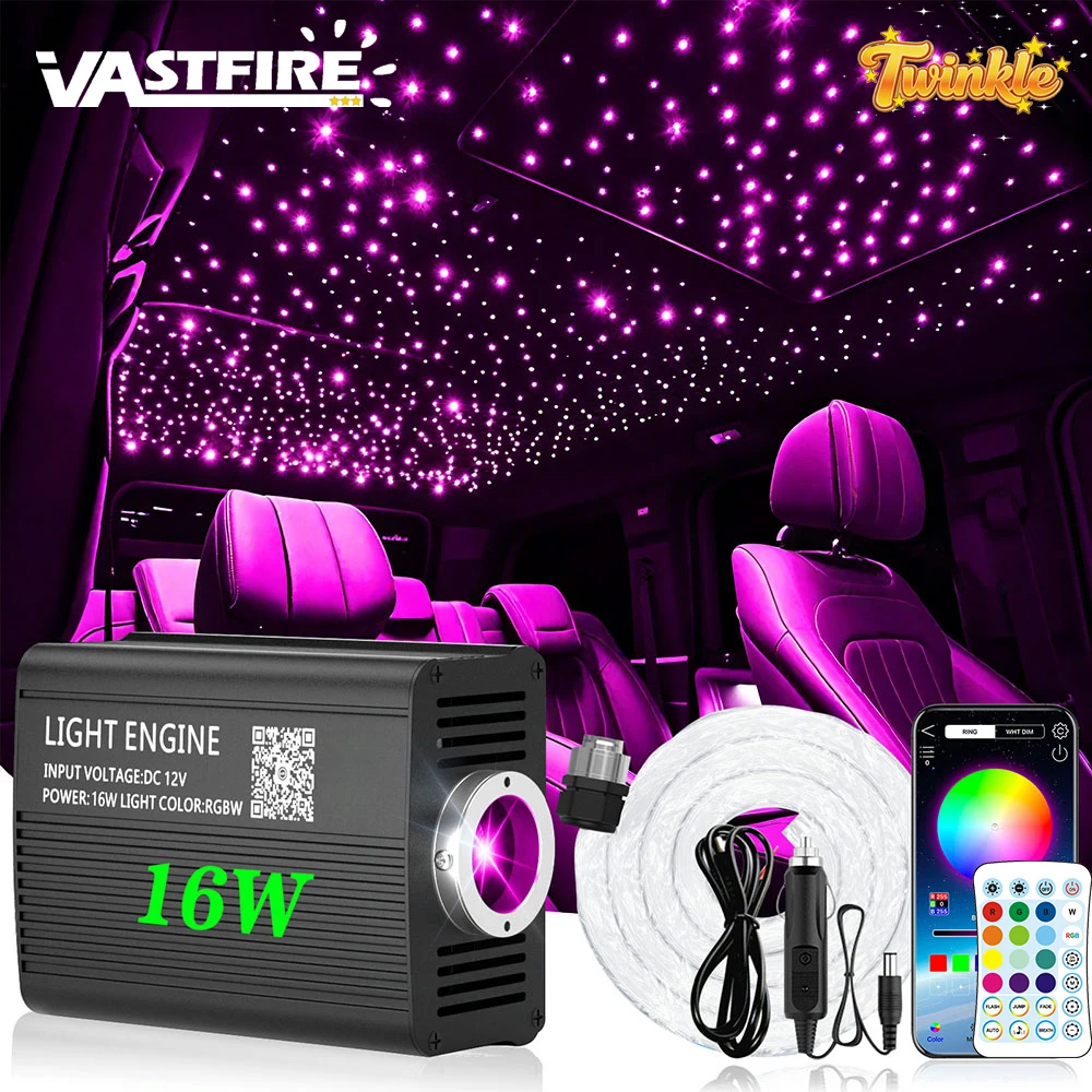 

16W Mini Size 500-550pcs Starlight Headliner Kit, with APP/Remote Control/Music Effect, RGBW Fiber Optic for Car/Home/Ceiling