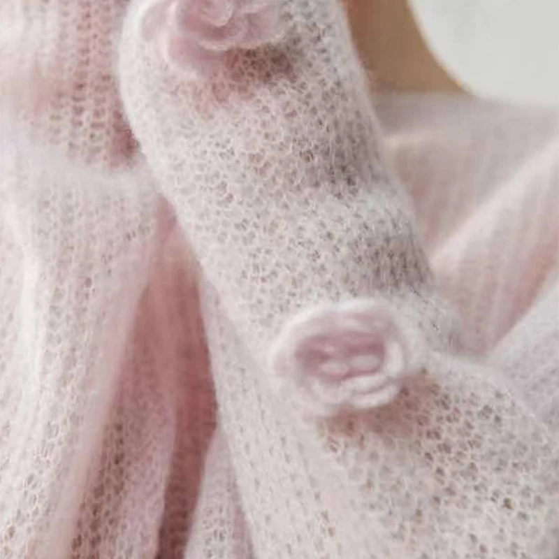 

Весенний кашемировый свитер Jaxmonoy для женщин с объемным цветочным узором, тонкий трикотаж, модный женский пуловер свободного кроя