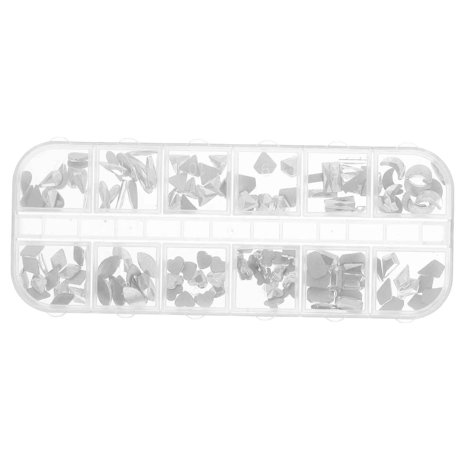 1 caixa de pingente de unhas com parte traseira lisa, vários formatos, strass de vidro, diamantes para unhas, manicure, strass, decoração artesanal