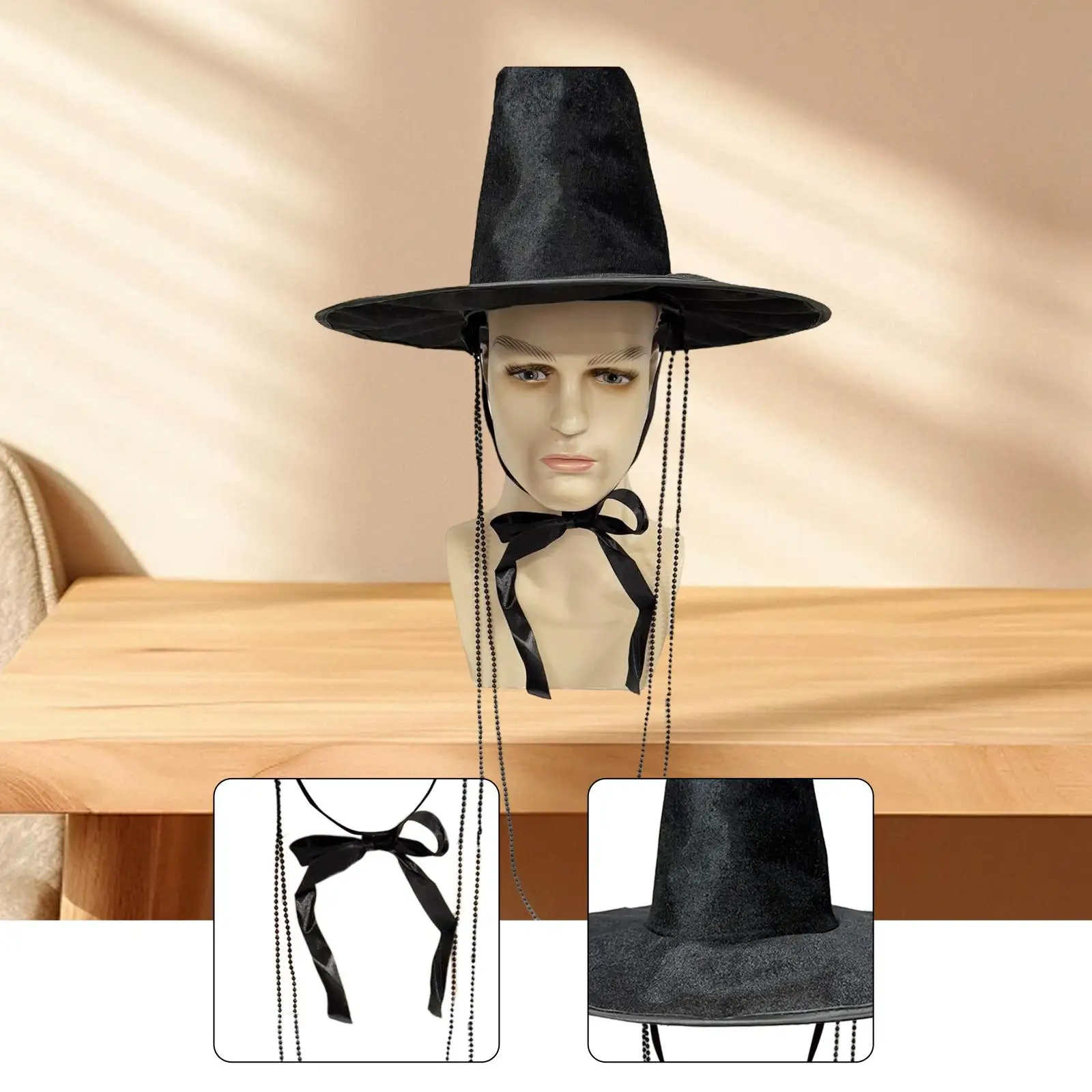 

Korean Style Gat Traditional Hat for Hanbok Flat Top Cosplay Role Playing Costume Hat Headwear for Stage Show Dress Up Party