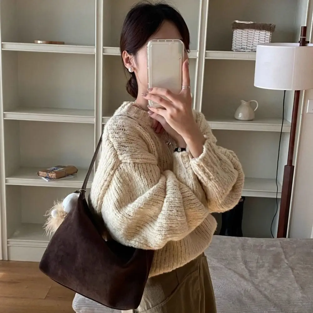 

Casual Handbag Suede Shoulder Bag Large Capacity Fashion Hobo Bag Korean Style Solid Color Tote Bag Autumn and Winter