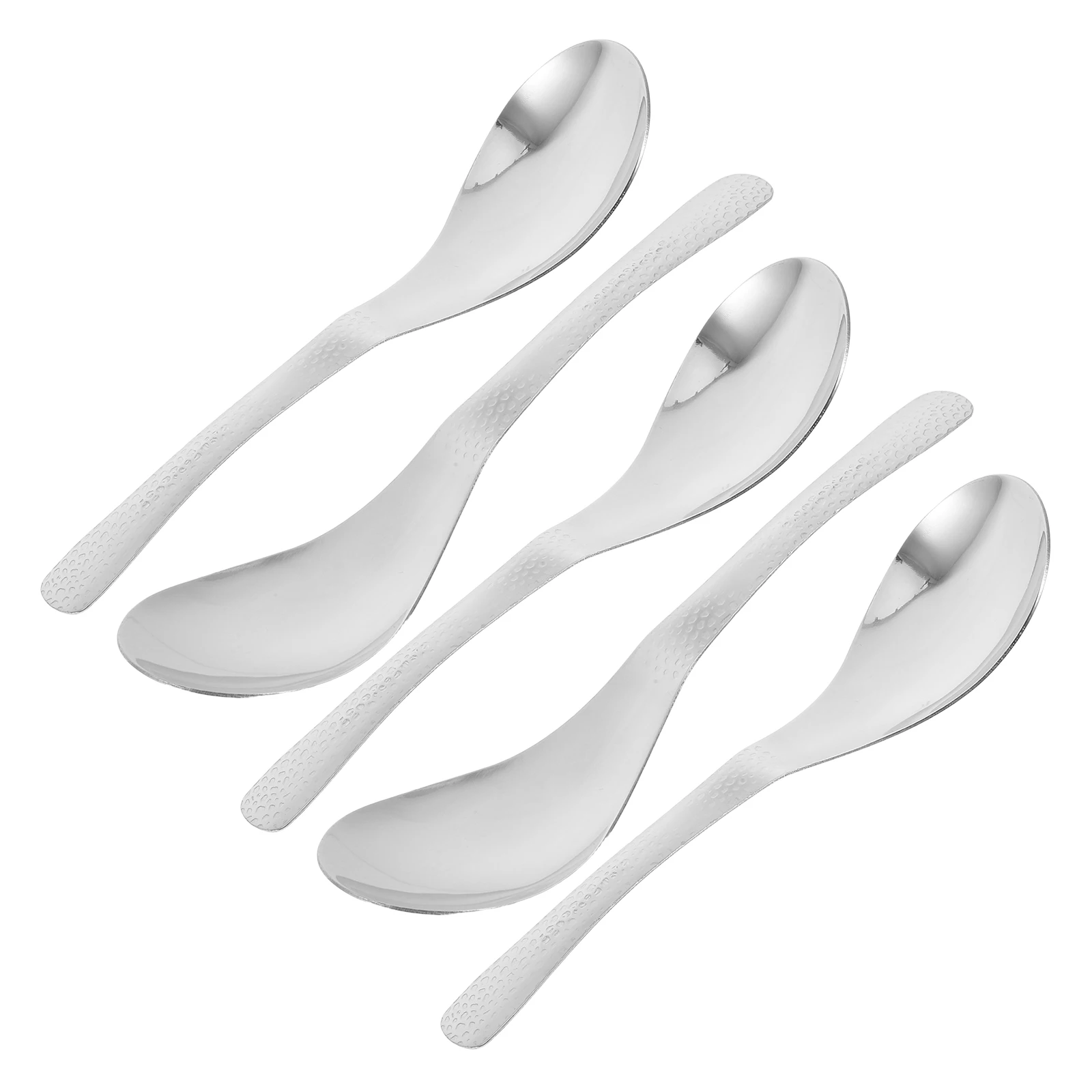 

5 pcs Hammered Stainless Steel Dinner Spoons Long Handle Soup Serving Utensils Round Bottom Kitchen Tableware For Home