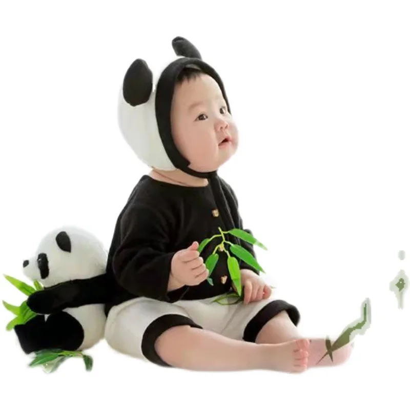 2024New Newborn Baby Photography Clothing Sets Panda Theme Infant Boy Girl Photo Shoot Costumes Hat Romper Doll Outfits Clothes