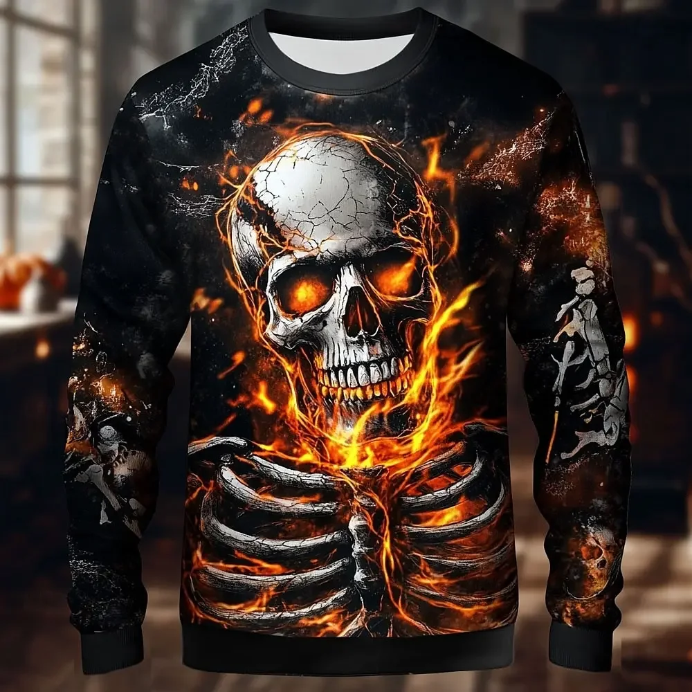 Men's T-Shirt Terror Skull 3D Print Long Sleeve Halloween Dress up Street Hip Hop Y2k Clothes Fashion Fall Long Sleeve Tops Tees