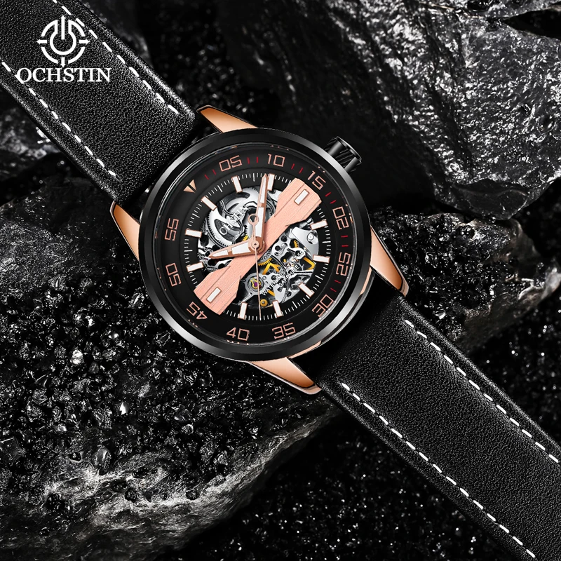 

OCHSTIN Master Series Hollow Mechanical Leather Mens Watch Variety Of Colors Simple Light Luxury Luminous Mechanical Watch