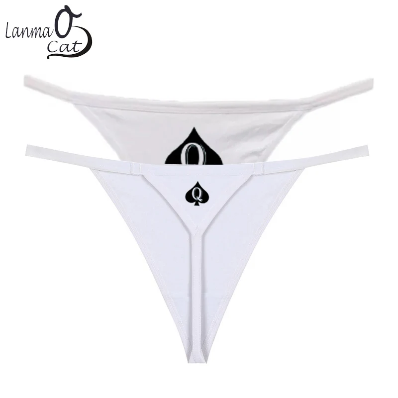 Poker Q Queen of Spade Underwear For Women Cotton G String Thongs Underwear Sexy Lingerie Briefs Bikini G String