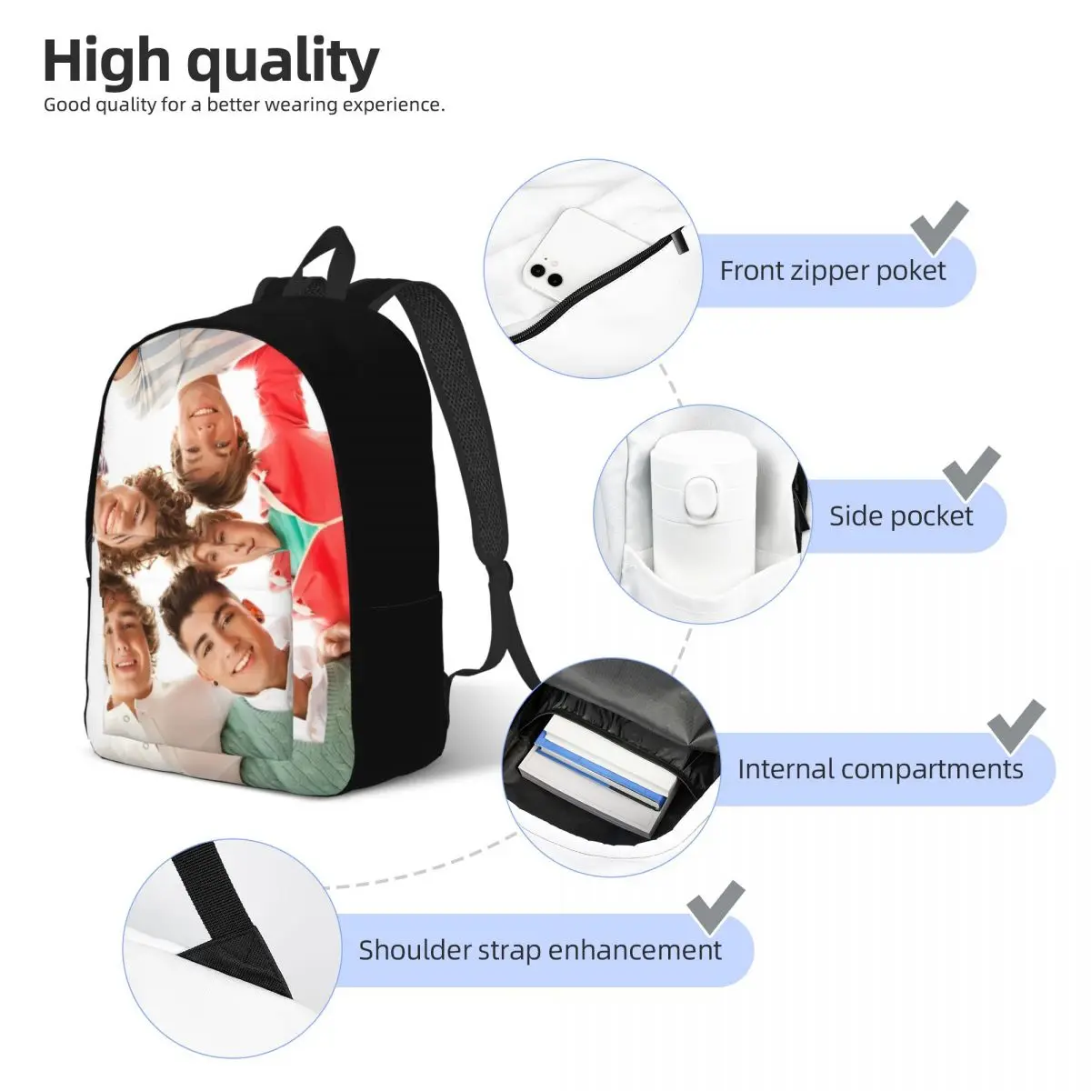 Mochila adolescente combinatio 1d de uma direção, esportes, ensino médio, caminhadas, viagem, mochila para homens, mulheres, laptop, computador, bolsas de lona