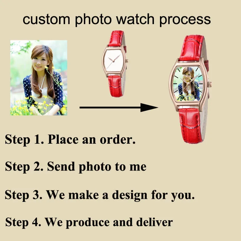 ساعة صور مخصصة للسيدات A3306w مطبوعة بشعار العلامة التجارية الخاصة بك OEM دروبشيبينغ أحمر أسود تونيو ساعات يد مخصصة للسيدات