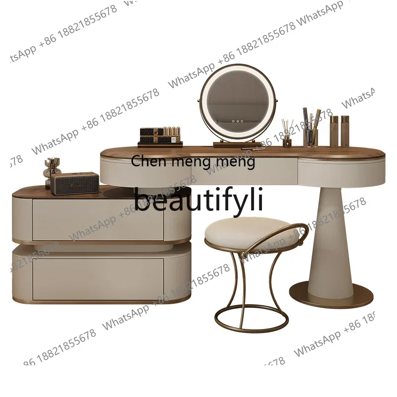 D178 خزانة تخزين من الخشب الصلب الفاخر، طاولة مكياج متكاملة لغرفة النوم على الطراز القديم #5