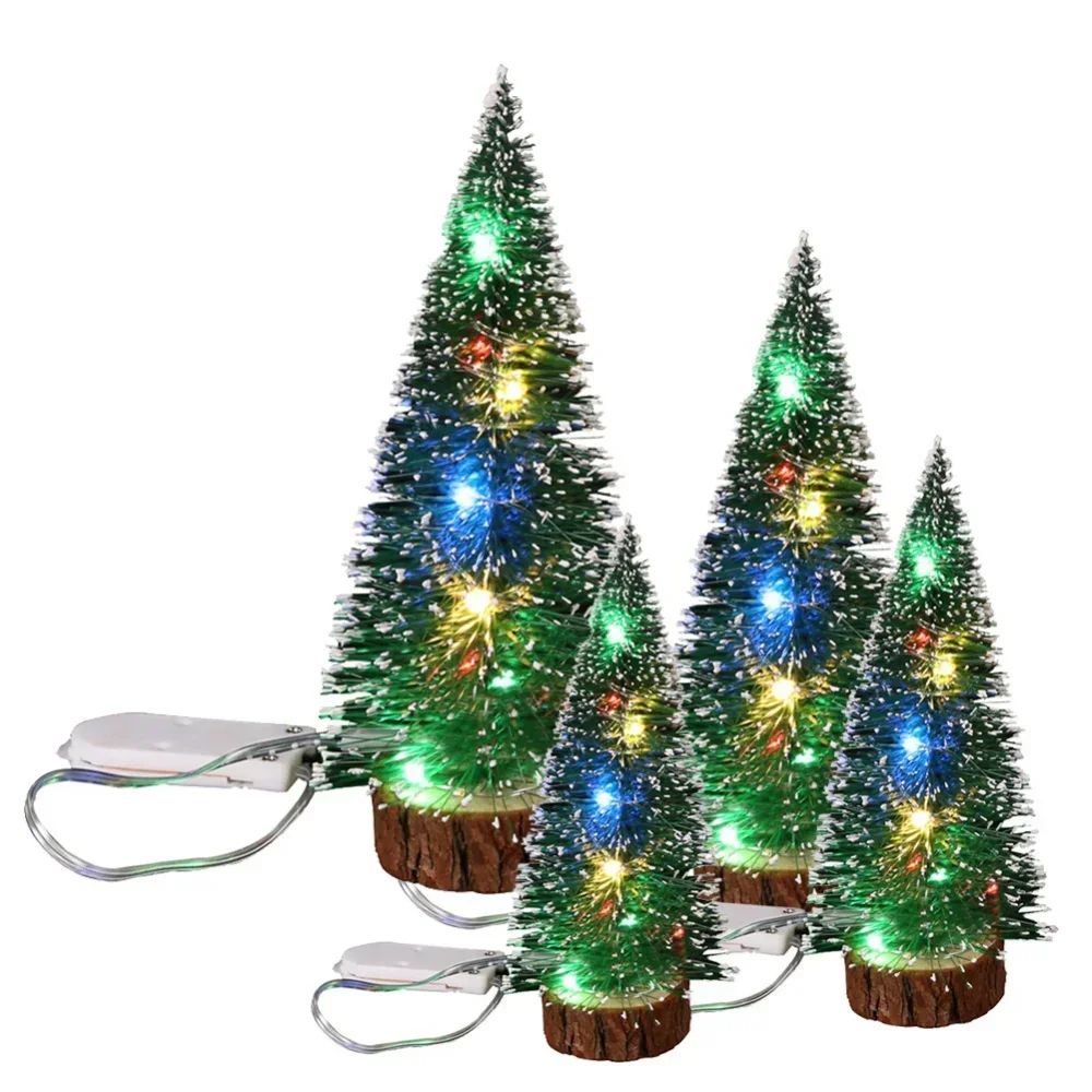 أضواء LED خضراء لعيد الميلاد الأرز ، شجرة إبرة الصنوبر ، هدية زخرفة سطح المكتب ، ديكورات صغيرة ، ديكورات شجرة