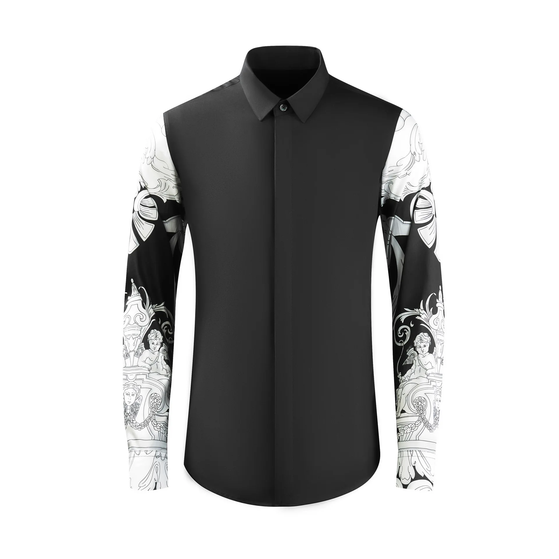 2023 spring Court Style Patchwork Men\'s Casual Shirt Long Sleeve Slim Business Formal Dress Shirts Handsome Camisa Masculina