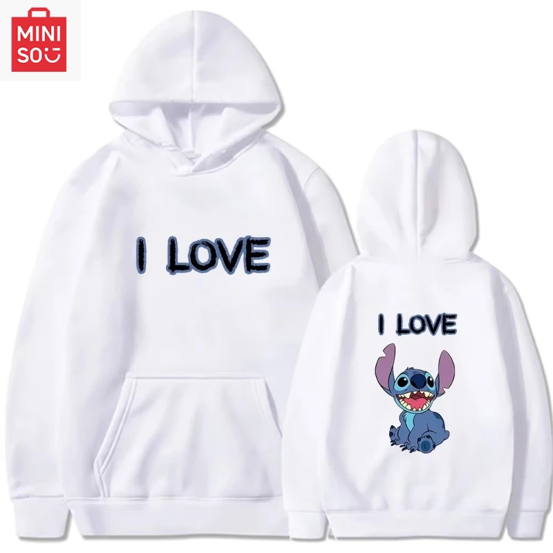 

MINISO 2025 new style Stitch fashion cartoon hoodie cartoon personality sweater Disney couple loose versatile casual tops