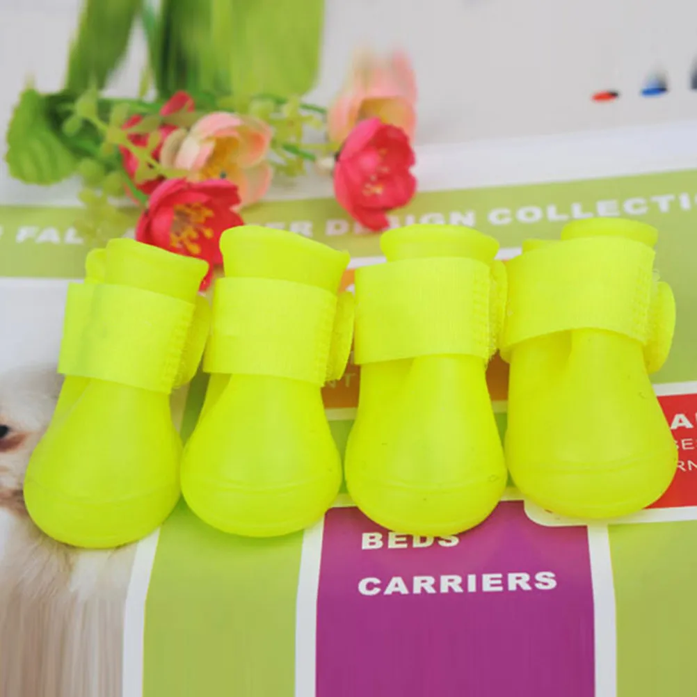 Pair Pet Shoes Size M Yellow Candy Color Anti-Slip Waterproof Rubber Dog Puppy Rain Boots Rainproof Pet Rain Boot