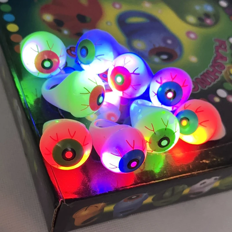 20Pcs Creative Halloween Eyeballs Glowing Ring Toys Funny LED Flash Finger Light Children's Prank Wacky Toys Holiday Party Gifts