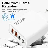Station de chargeur rapide USB C 4 ports 120W PD QC3.0, adaptateur mural, câble de données pour iPhone Samsung Xiaomi Huawei EU US UK Plug voyage 2