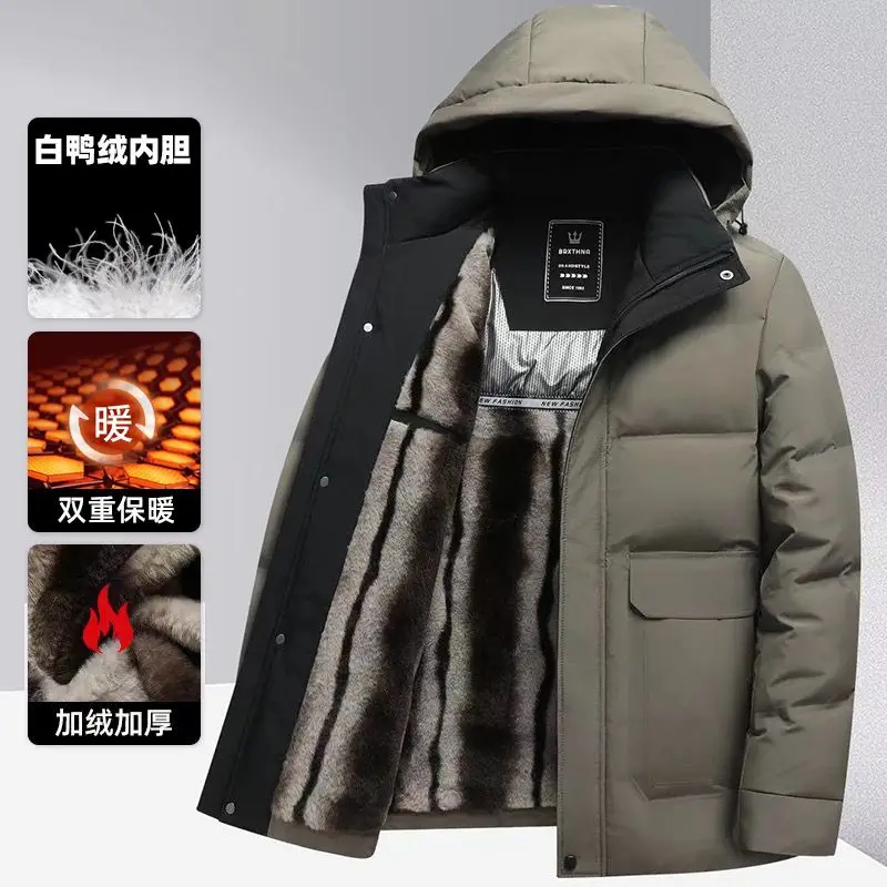 Puffer Jacket Men Winter Lining With Plush Thicken Down Jacket Man Fluffy Parka For Men Casual Hooded Duck Down Coat Man Clothes