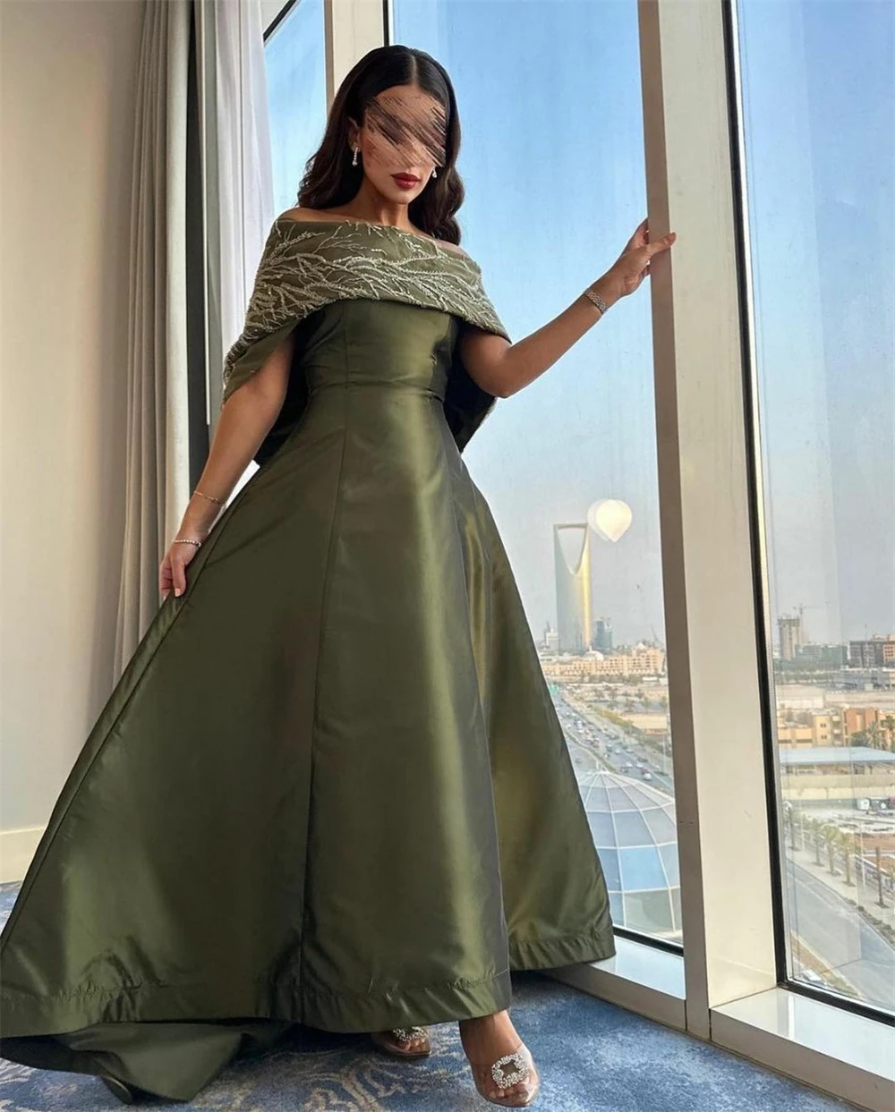 Customized  Retro Off-the-shoulder Ball Gown Cocktail  Flowers Fold SOccasion Evening Gown롱원피스  robe femme soirée