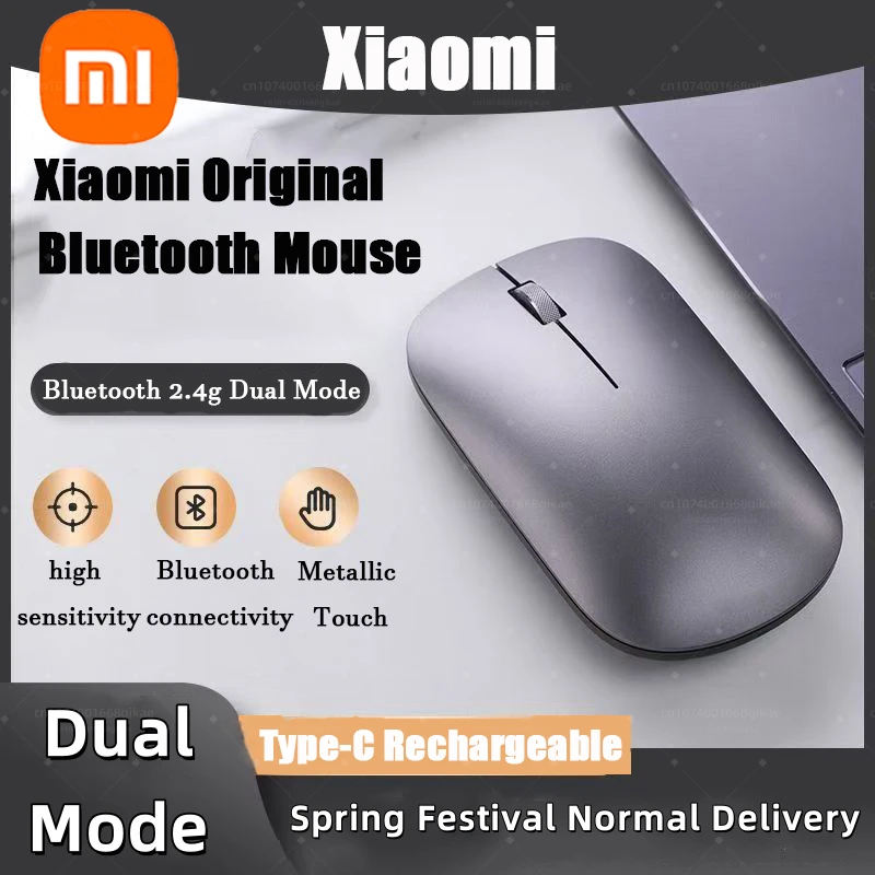 Xiaomi Bluetooth Wireless Mute Mouse Dual Mode Dpi Adjustable 2.4g Type-C Rechargeable Silent Ergonomic Office Computer Mouse