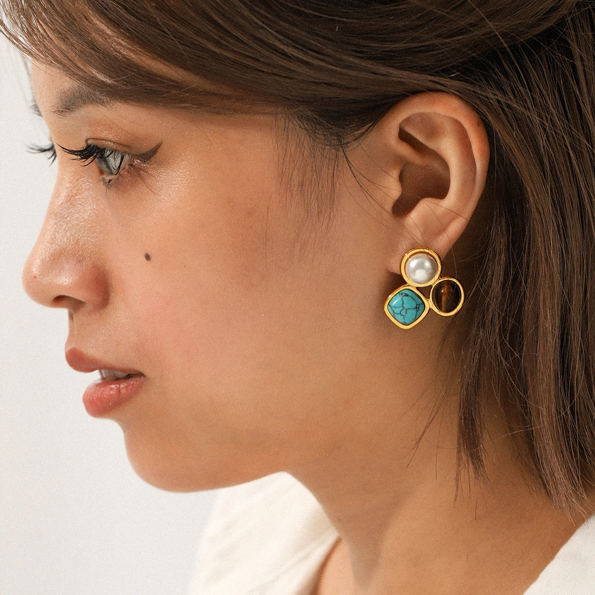 الفولاذ المقاوم للصدأ تصميم فريد من نوعه أقراط مربع الأحجار الكريمة اللؤلؤ المألوف البوهيمي أقراط شخصية ريترو 2025 هدية عيد