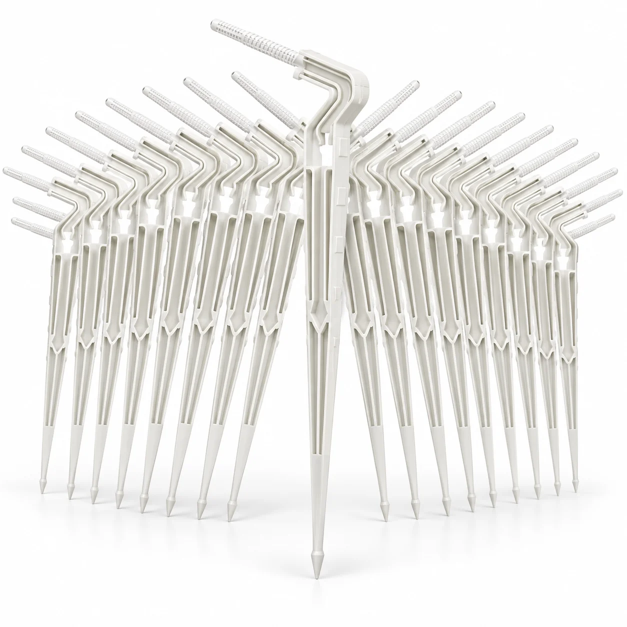 50PCS Curved Arrow Drip Stake, Heavy-Duty Anti-Aging PP, 3/5mm 1/8