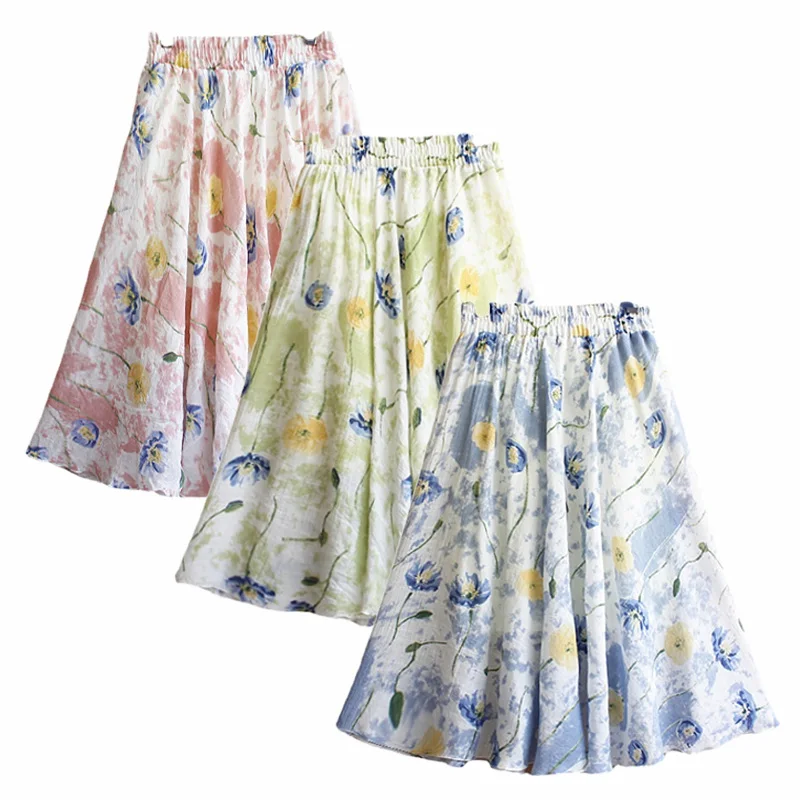 Spring Summer Floral Girl Skirt Chiffon Long Fashion Vintage Teenager Girl Clothes Elegant Princess Kids Plus Size Tutu Tulle