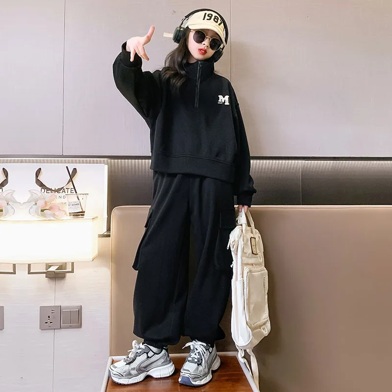 ZOETOPKID Autumn Winter Faion Pants and Hoodie Sets Medium To Large Children Color Hoodie Sports 2 Piece Sets