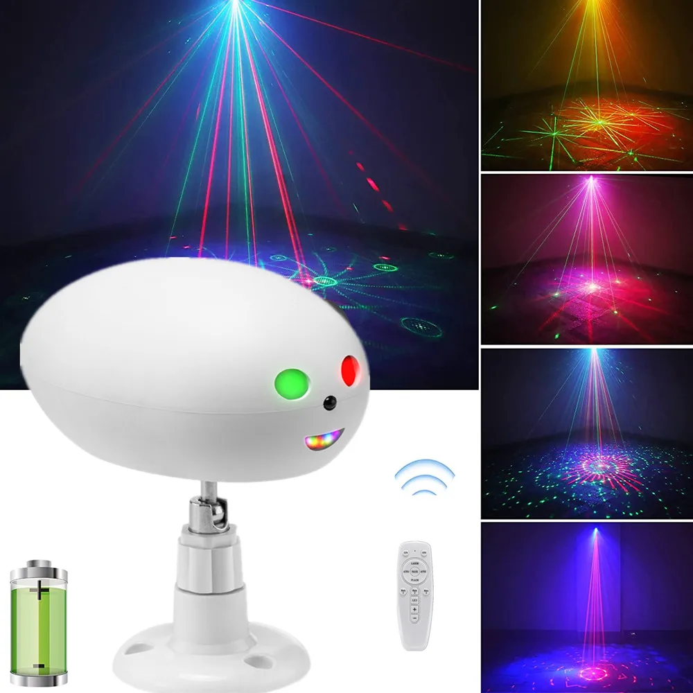 

RGB Mini DJ Disco Laser Light Projector USB Rechargeable LED Sound Strobe Stage Effect Wedding Christmas Festival Party Lights