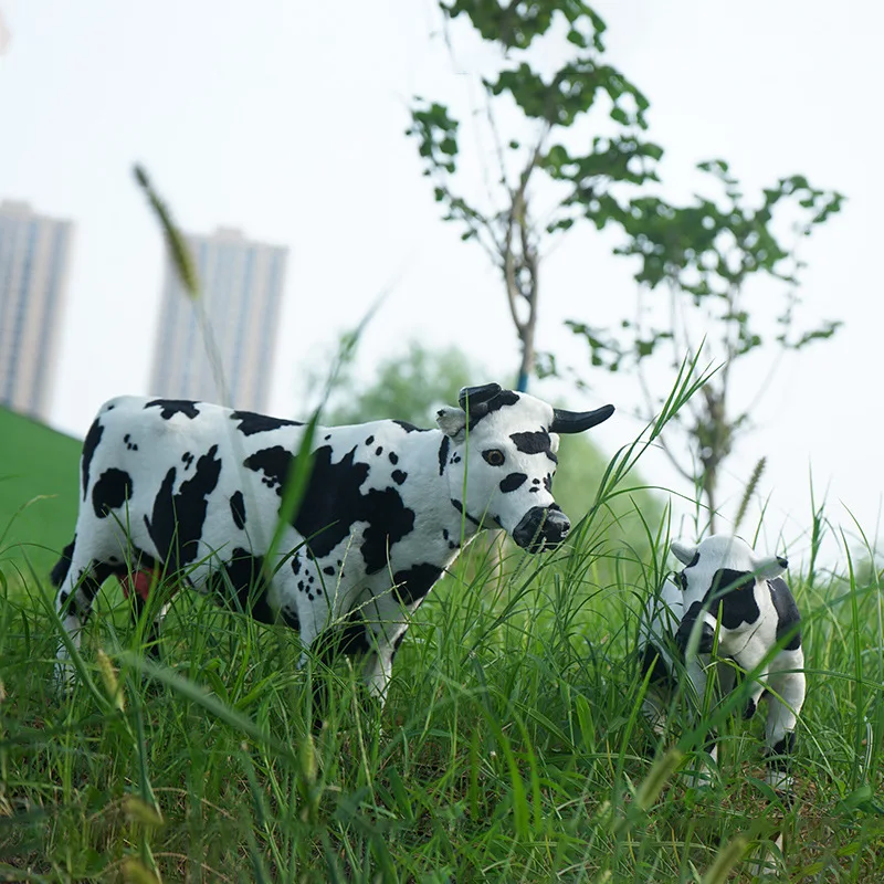 Simulation Cow Model Plastic&furs white black Cow Home Decoration Toy Farm Ornament Gift d0882