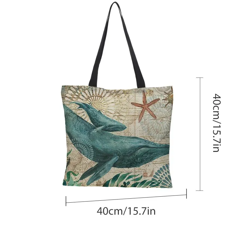 Rilibegan Women's Large Capacity Tote Large Capacity Shopping Bag Seahorse Whale Octopus Animal Shoulder Bag