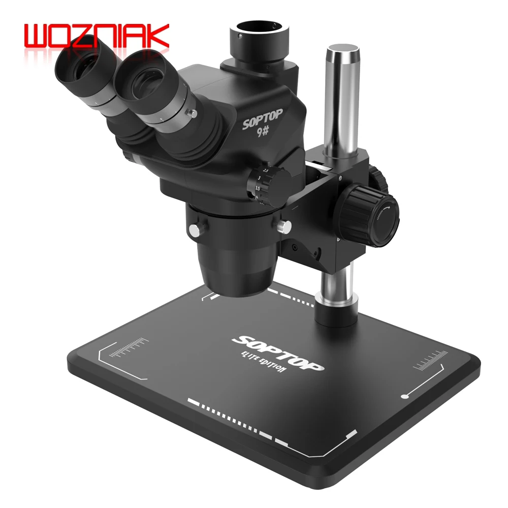 SOPTOP Trinocular HD Microscope Multiplication 6.7-4.5X Continuous Zoom 150MM Lifting Adjustment Mobile Phone Repair Microscope