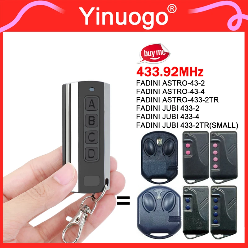 For FADINI JUBI 433 433-2TR  / ASTRO ASTRO-43 ASTRO-433-2TR Garage Door Remote Control 433.92MHz Fixed Code and Rolling Code